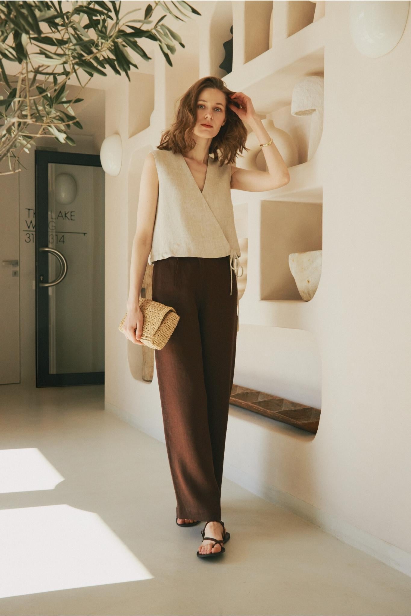 Pantaloni din in Amber